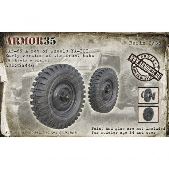 1/35 GAZ-69 Ya-101 Wheels (4pcs + Spare) Early Front Hubs version
