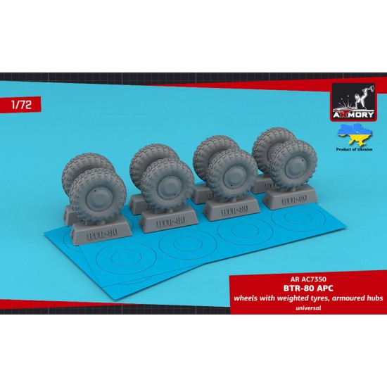1/72 BTR-80 APC Wheels w/Weighted Tyres Ki-80N & Armoured Hubs (retooled set)