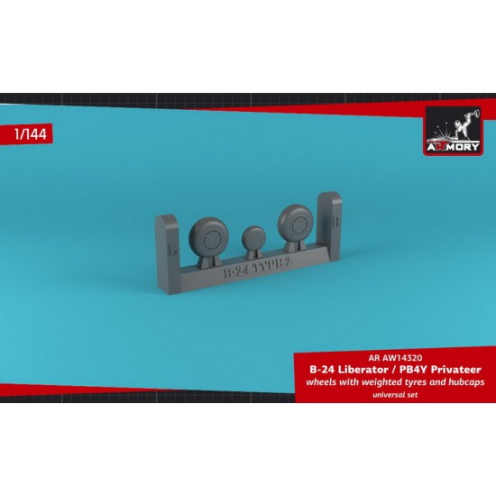 1/144 B-24 Liberator/PB4Y Privateer Wheels w/Cross Thread (FS) & Hubcaps Weighted Tyres