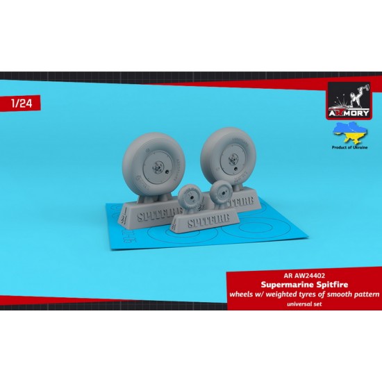 1/24 Supermarine Spitfire Wheels w/Weighted Tyres of Smooth Pattern & Covered Hubs