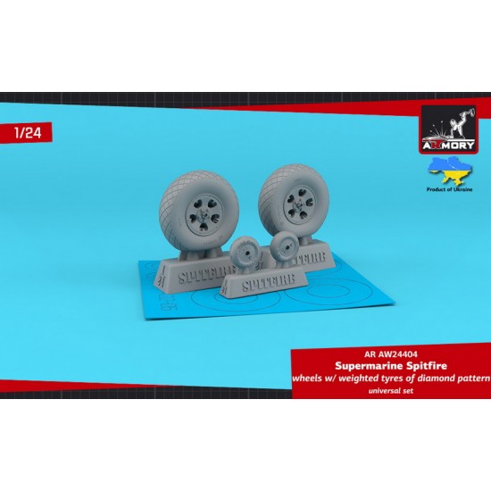 1/24 Supermarine Spitfire Wheels w/Weighted Tyres of Diamond Pattern & 5-Spoke Hubs