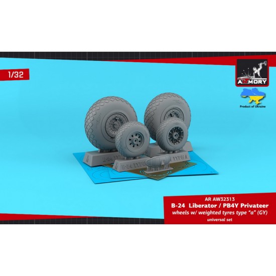 1/32 B-24 Liberator / Pb4Y Privateer Wheels w/Weighted Tyres Type "A" (Gy)