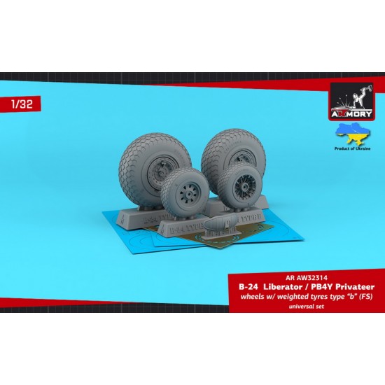 1/32 B-24 Liberator / Pb4Y Privateer Wheels w/Weighted Tyres Type "B" (Fs)