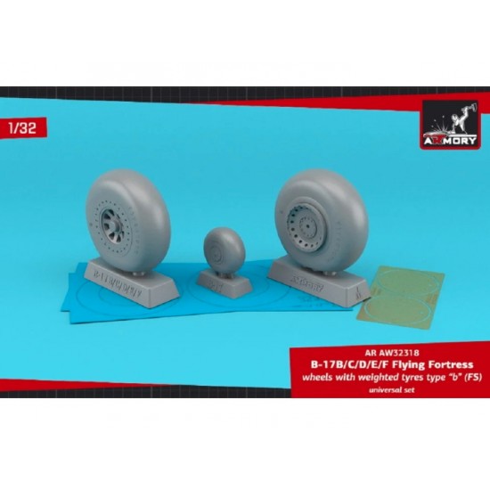 1/32 B-17B/C/D/E/F Flying Fortress Wheels w/Weighted Tyres Type B (FS) & PE Hubcaps