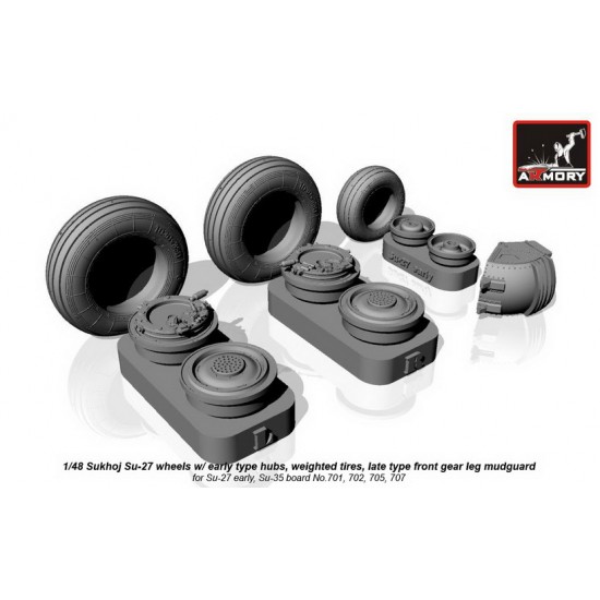 1/48 Sukhoj Su-27/35 Wheels w/Early Type Hubs, Weighted Tyres & Late Type Front Mudguard