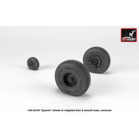 1/48 AH-64 Apache Wheels w/Weighted Tyres, Smooth Hubs