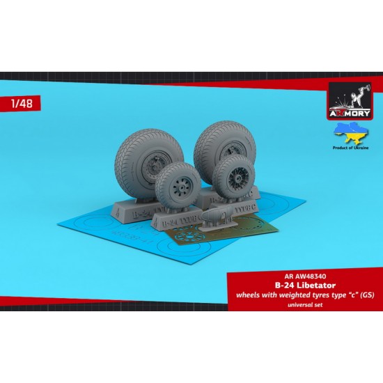 1/48 B-24 Liberator Wheels w/Weighted Tyres Type "C" (GS) for Hasegawa/Revell