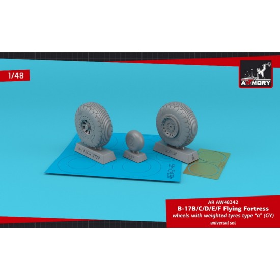 1/48 B-17B/C/D/E/F Flying Fortress Wheels w/Weighted Tyres Type A (GY) & PE Hubcaps