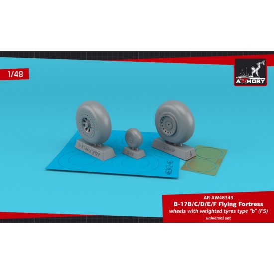 1/48 B-17B/C/D/E/F Flying Fortress Wheels w/Weighted Tyres Type B (FS) & PE Hubcaps