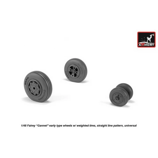 1/48 Fairey "Gannet" Early Type Wheels w/Weighted Straight Pattern Tyres