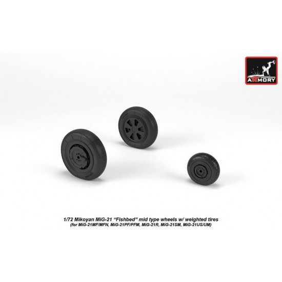 1/72 Mikoyan MiG-21MF/MFN/PF/PFM/R/SM/US/UM Fishbed Wheels w/Weighted Tyres (Mid)