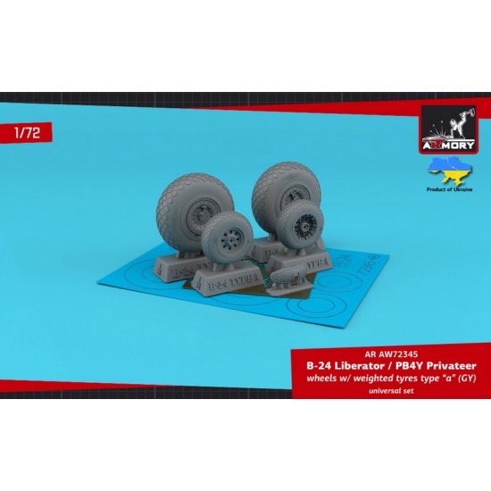 1/72 B-24 Liberator PB4Y Privateer Wheels w/Weighted Tyres Type "A" (GY)
