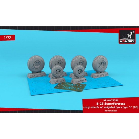 1/72 B-29 Superfortress Early Wheels w/Weighted Tyres Type "C" (Gs) & Pe Hubcaps