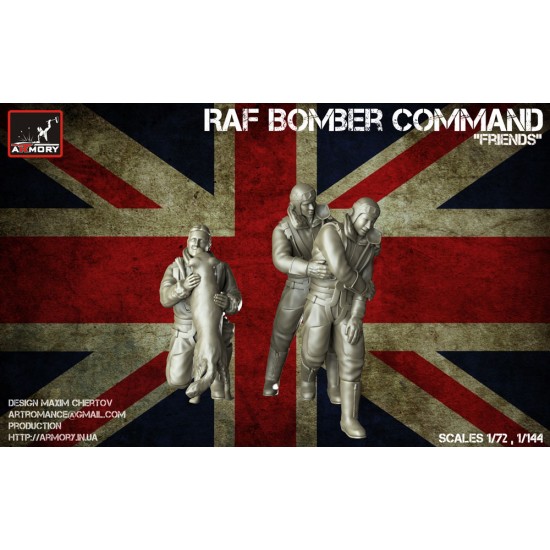 1/144 WWII RAF Crewmen In High Altitude Outfit - "Friends" (3 figures w/dog)