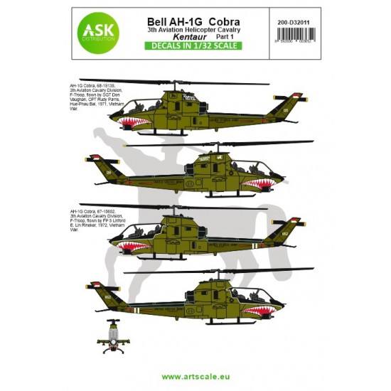 Decals for 1/32 Bell AH-1G Cobra Kentaur 3th Aviation Helicopter Cavalry Part 1