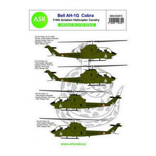 Decals for 1/32 Bell AH-1G Cobra 11th Aviation Helicopter Cavalry part 3