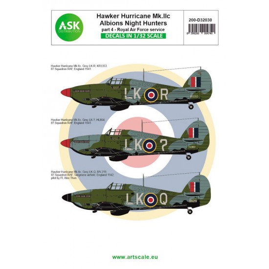 Decal For 1/32 Hawker Hurricane Mk.Iic Part 4 - Albions Night Hunters Royal Air Force