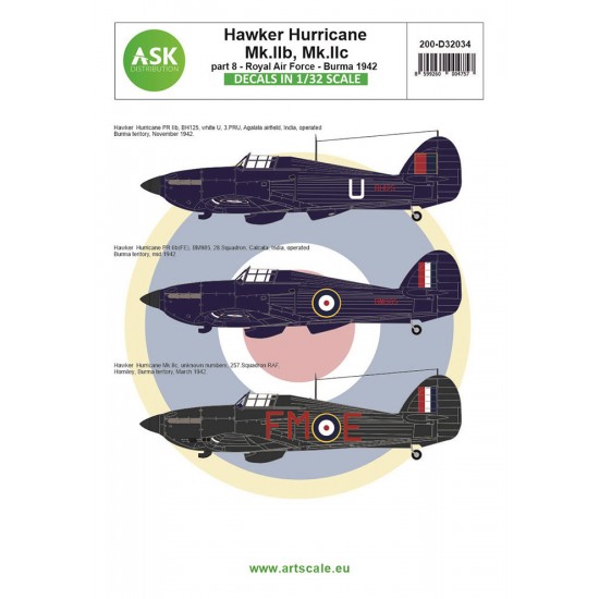 Decal for 1/32 Hawker Hurricane Mk.IIb / Mk.IIc part 8 - Royal Air Force Burma 1942