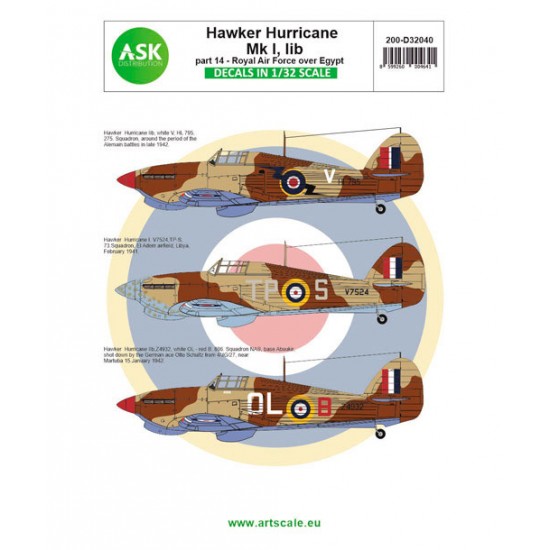 Decal for 1/32 Hawker Hurricane Mk.I, IIb part 14 - Royal Air Force over Egypt