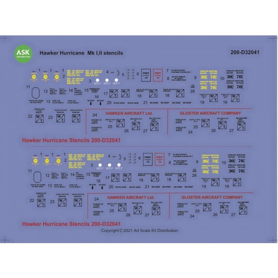 Decals for 1/32 Hawker Hurricane Mk.I, Mk.II - stencils