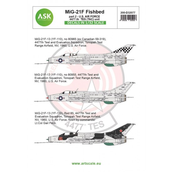 Decals for 1/32 MiG-21F-13 Fishbed Part 2 - US Air Force Tes (Tac) Unit