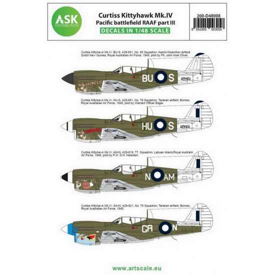 Decals for 1/48 Curtiss Kittyhawk Mk.IV Pacific Battlefield RAAF part III