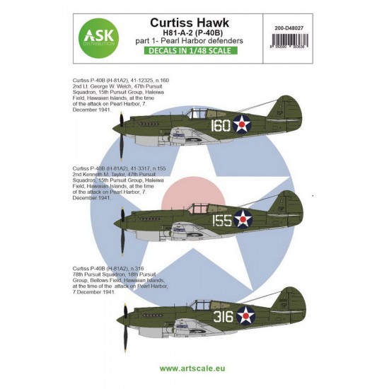Decals for 1/48 Curtiss Hawk 81-A-2 Part 1 - Pearl Harbor Defenders