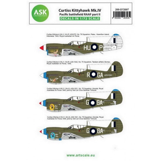 Decals for 1/72 Curtiss Kittyhawk Mk.IV Pacific Battlefield RAAF part II