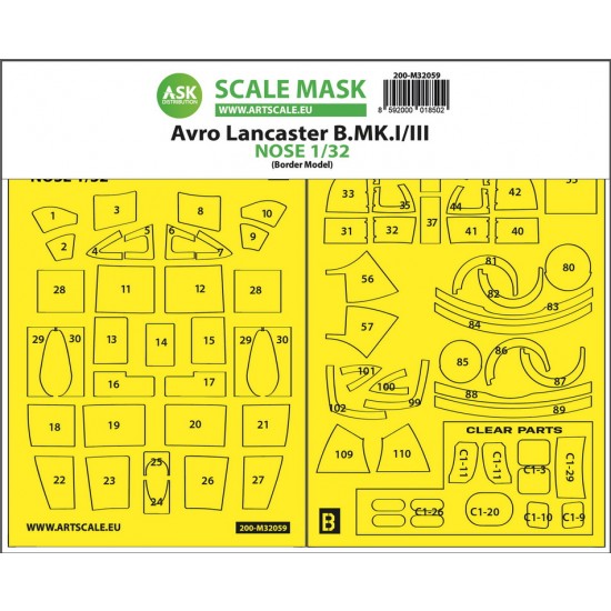 1/32 Avro Lancaster Nose kit Express Self-adhesive Masking for Border Model