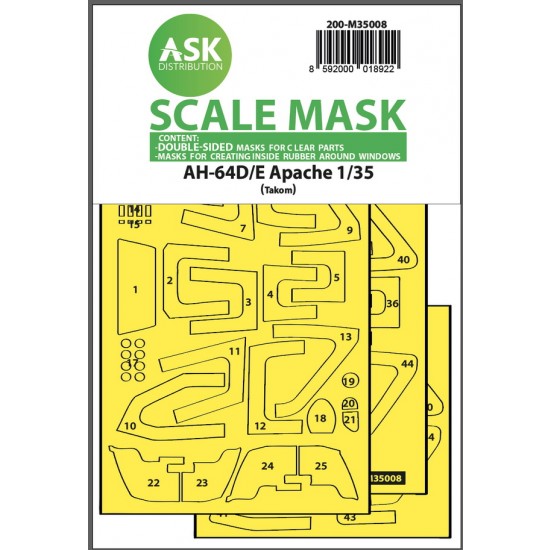 1/35 AH-64D/E Double-sided Masking with Inside White Rubber Masking for Takom kits