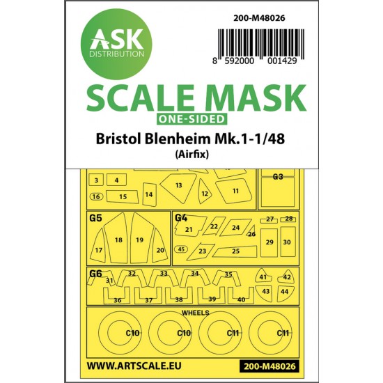 1/48 Bristol Blenheim Mk.I One-sided Paint Masking for Airfix kits