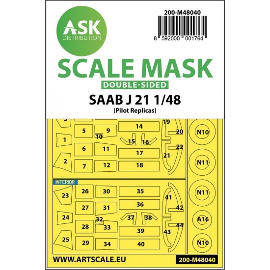 1/48 SAAB J21 Double-sided Paint Masking for Pilot Replicas kits