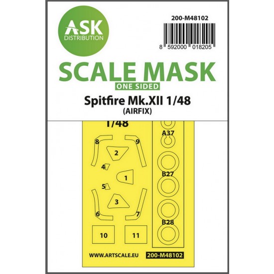 1/48 Supermarine Spitfire Mk.XII One-sided Masking self-adhesive, pre-cutted for Airfix kits