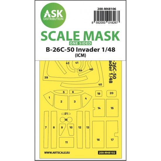 1/48 B-26C-50 Invader One-sided Masking (self-adhesive pre-cutted) for ICM