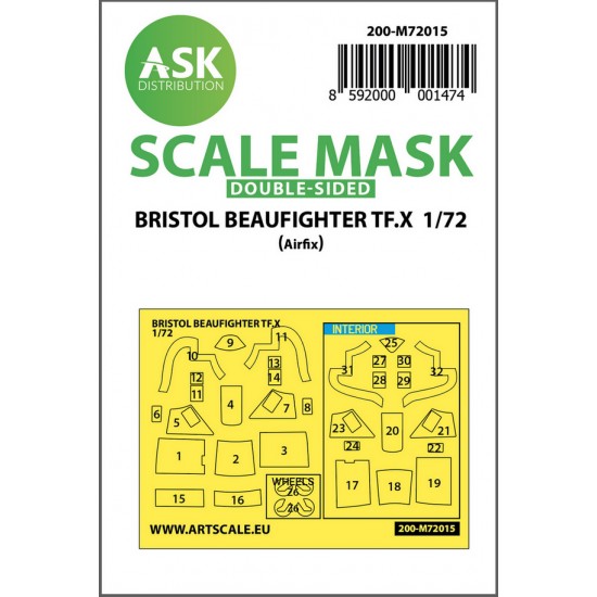 1/72 Bristol Beaufighter TF.X Double-sided Paint Masking for Airfix kits