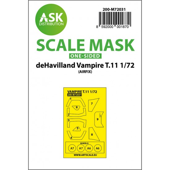 1/72 deHavilland Vampire T.11 One-sided Paint Masking for Airfix