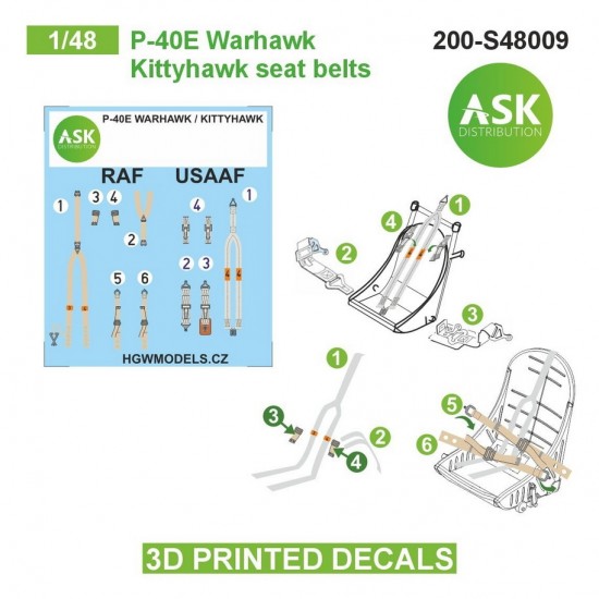 1/48 P-40E Warhawk / Kittyhawk Seat Beltsed 3D-printed Decals