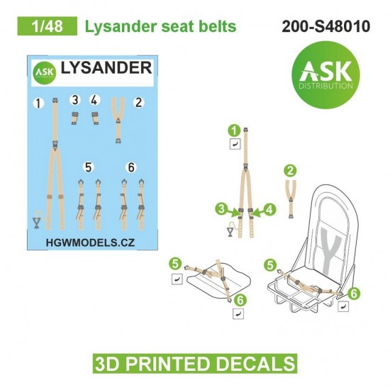 1/48 Lysander Seat Beltsed 3D-printed Decals