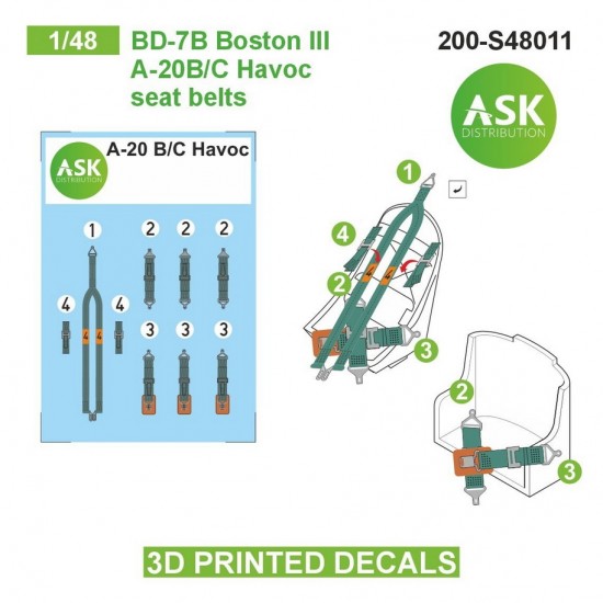 1/48 Bd-7B Boston Iii / A-20B/C Havoc Seat Beltsed 3D-printed Decals