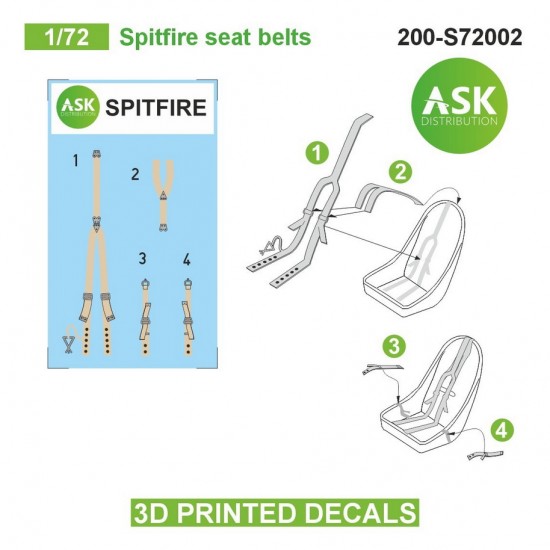 1/72 Spitfire Seat Beltsed 3D-printed Decals