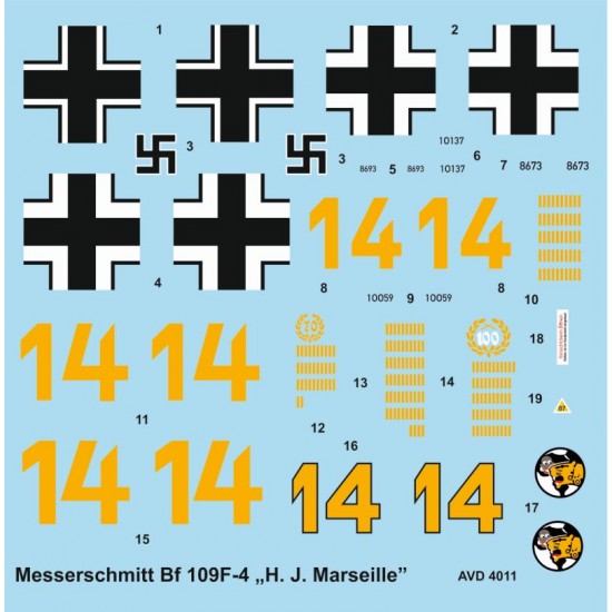 Decals for 1/48 Messerschmitt Bf 109F - H. J. Marseille
