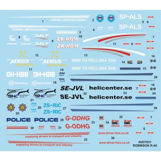Decals for 1/72 Robinson R-44 Helicopter