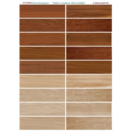 Decals for 1/32 "Walnut" Woodgrain (Dark & Light, Clear Decal Paper)
