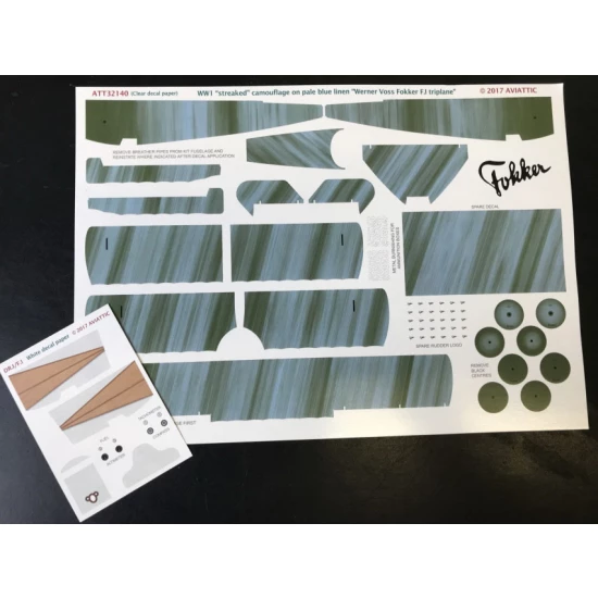 1/32 (Clear Decal) WWi Streaked Camouflage "Werner Voss Fokker F.i" Pale Blue Doped Linen