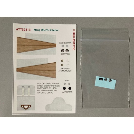 Decals for 1/32 Fokker F.i/Dr.i/D.Vi interior Linen & Plywood, instrument Faces for Meng