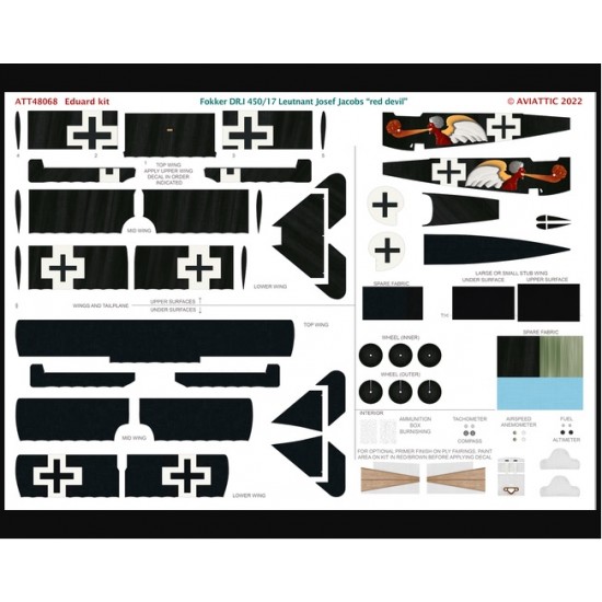 1/48 Fokker DR.I 470/17 Ltn. Josef Jacobs "Red Devil" Decals for Eduard kit