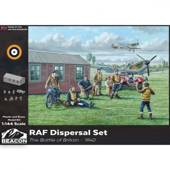 1/144 RAF Dispersal Set: Hut, SS Jaguar 100 Sports Car, 6 Figures, Rattan Chair
