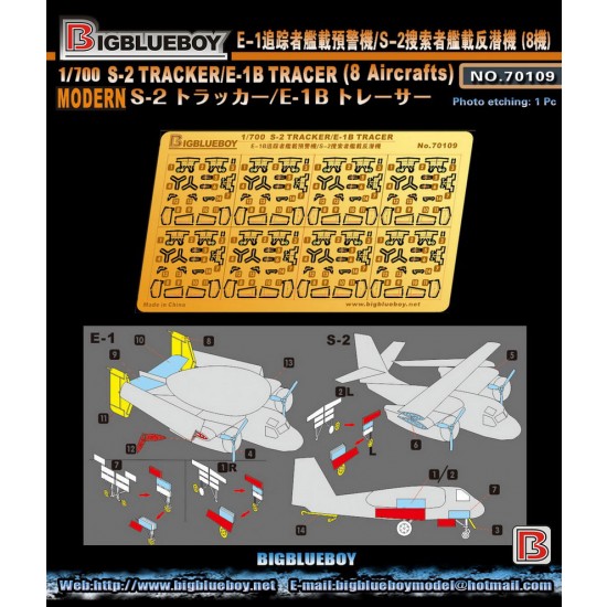 1/700 Grumman S-2 Tracker/E-1B Tracer Detail Set (for 8 aircrafts)