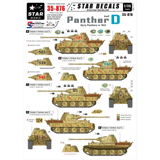 1/35 Decals for German Panther Ausf.D (Early) in Kursk Battle Summer 1943