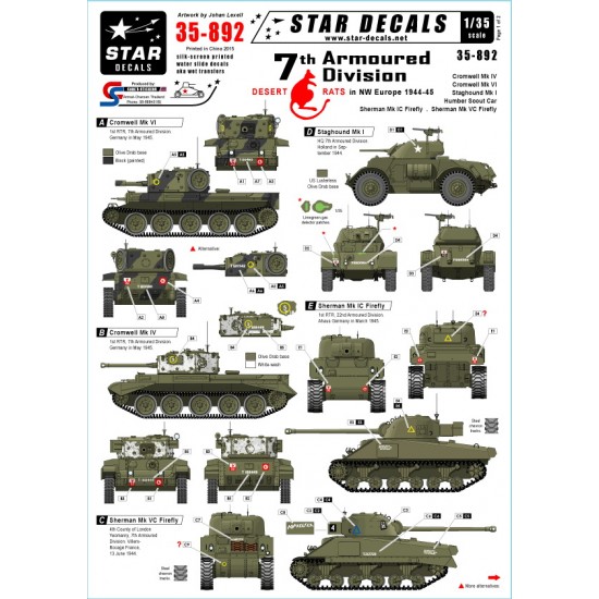 1/35 Decals for British 7th Desert Rats Armoured Division in North West Europe 1944-1945